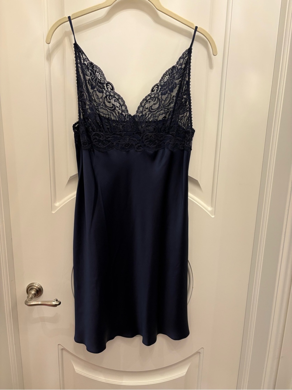Lace Satin Chemise in Navy